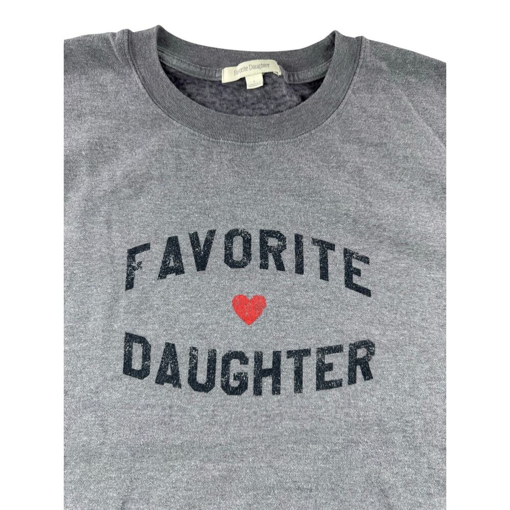 Favorite Daughter Crewneck Sweatshirt L Grey Heart Logo Spellout Classic Cozy - Picture 6 of 8